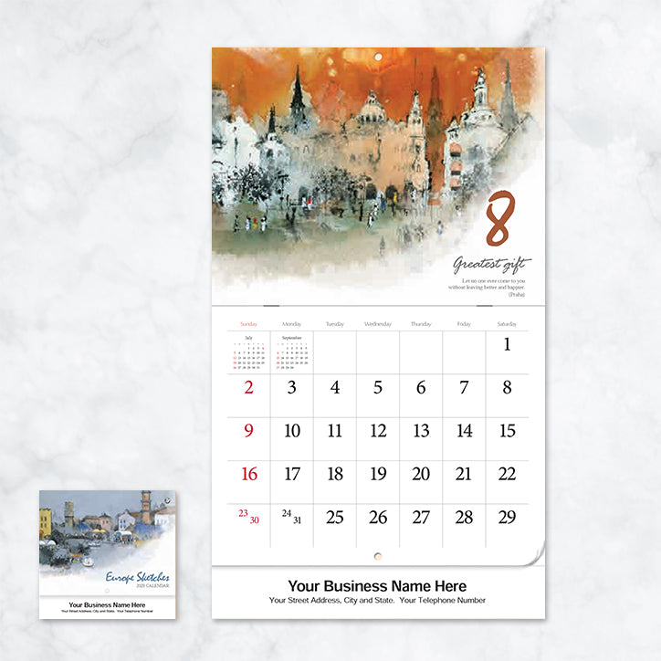 Promotional Wall Calendar 2020 Europe Sketches