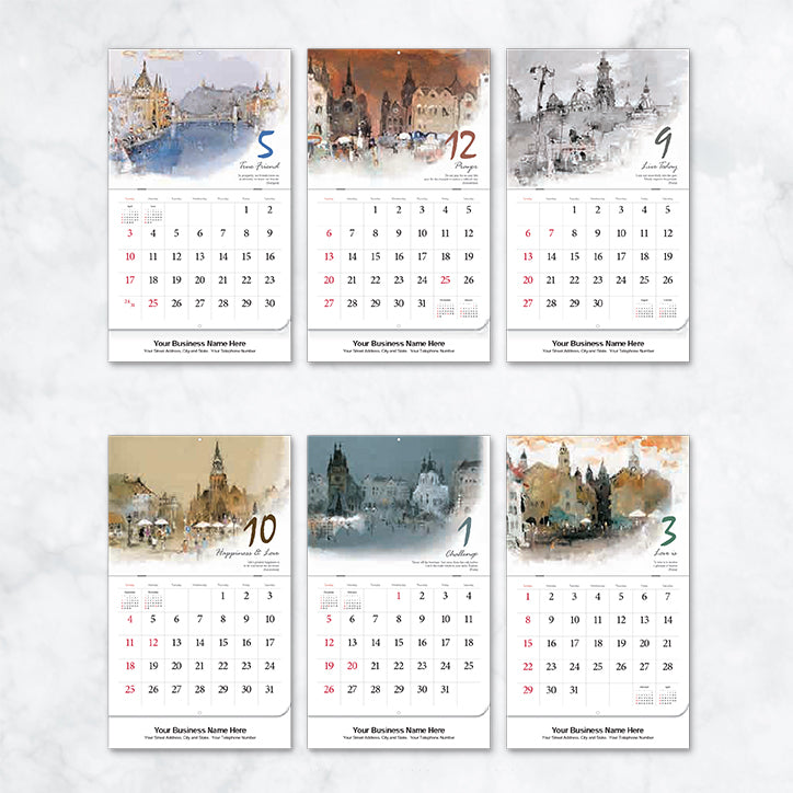 Promotional Wall Calendar 2020 Europe Sketches
