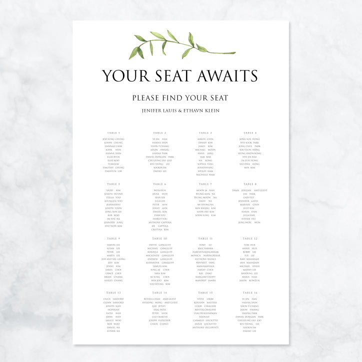 Wedding Gust Seating Chart