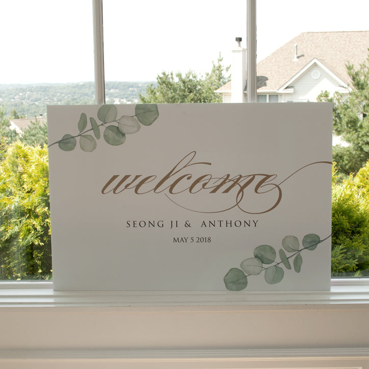 Wedding Welcome Sign Leaves Script
