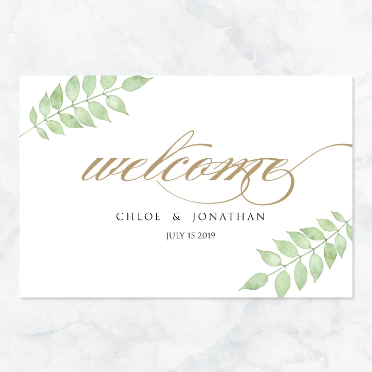 Wedding Welcome Sign Leaves Script